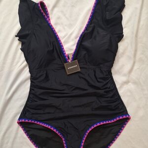 Adore Me Black One-Piece with Pink Accents